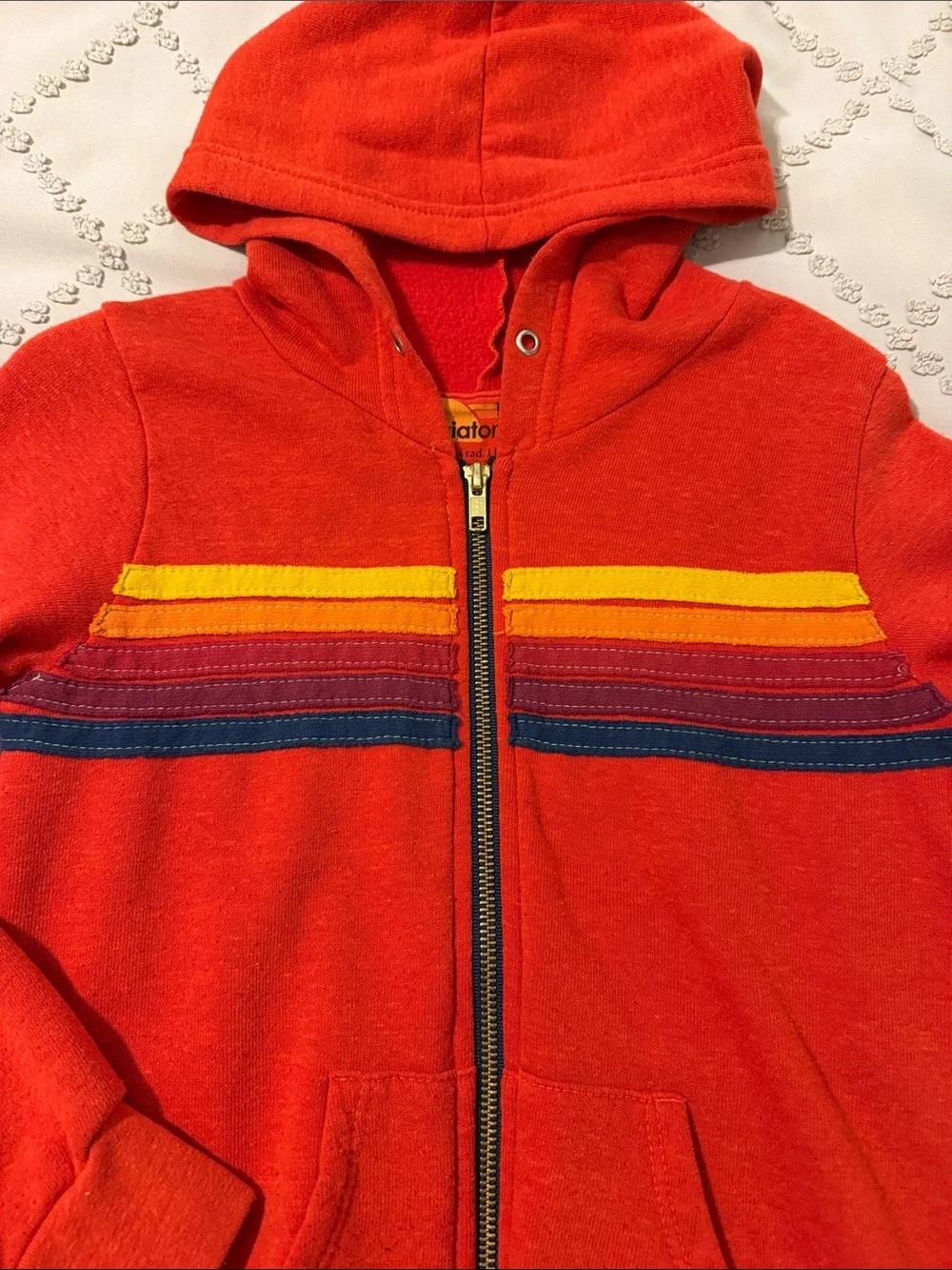 Aviator Nation Orange Zip-Up Hoodie with Rainbow Stripe